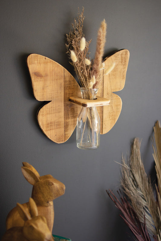 Recycled Wooden Butterfly With Bud Vase By Kalalou | Vases | Modishstore