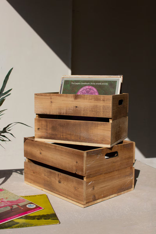 Set Of Two Slatted Wooden Crates - Natural Finish (Min 2) By Kalalou