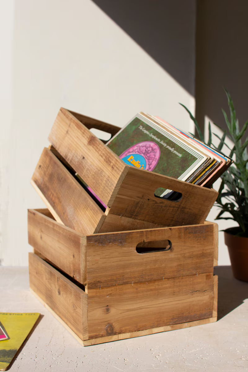 Set Of Two Slatted Wooden Crates - Natural Finish (Min 2) By Kalalou