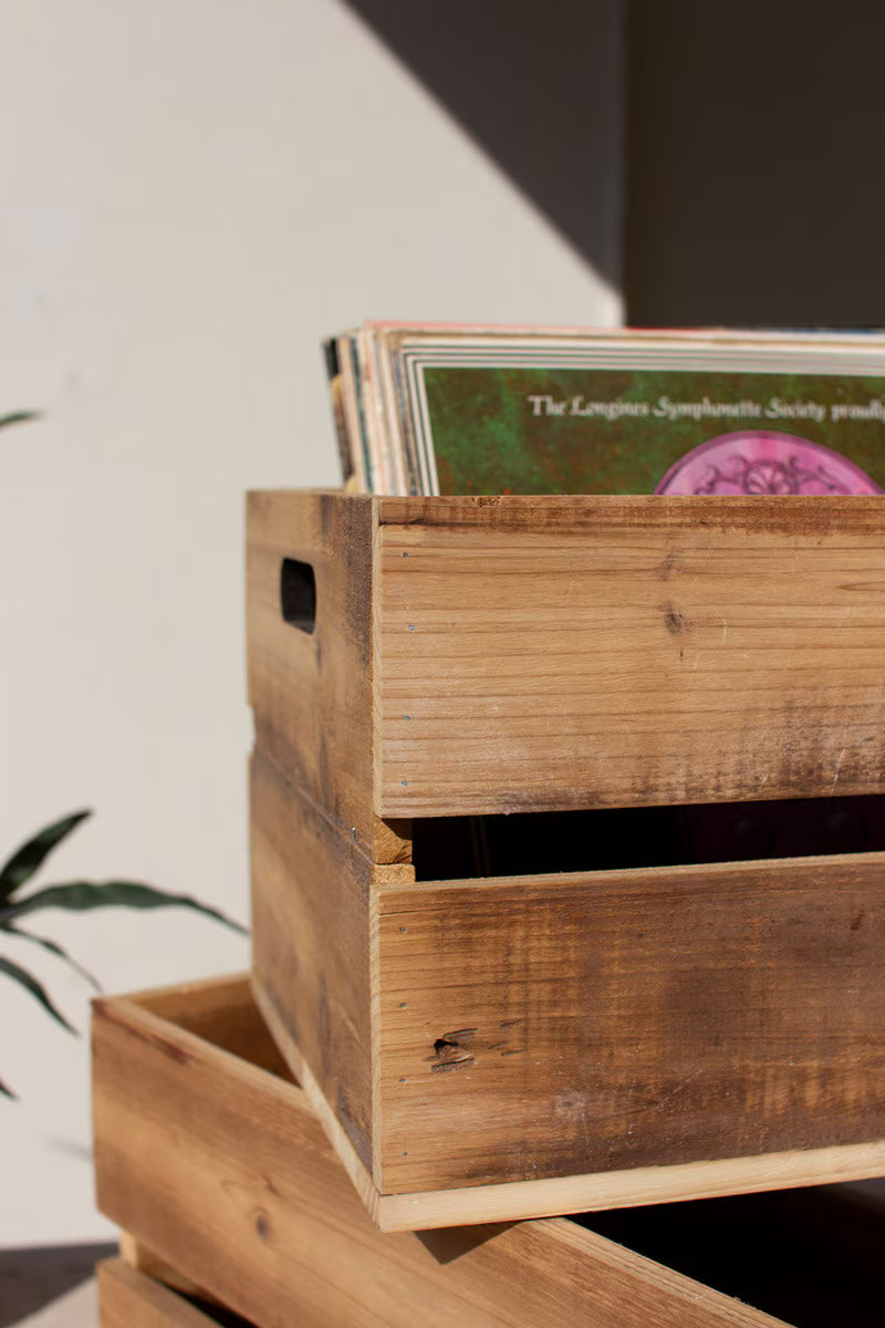 Set Of Two Slatted Wooden Crates - Natural Finish (Min 2) By Kalalou