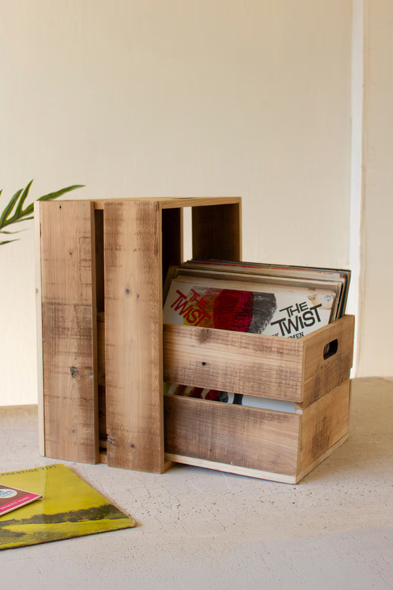 Set Of Two Slatted Wooden Crates - Natural Finish (Min 2) By Kalalou