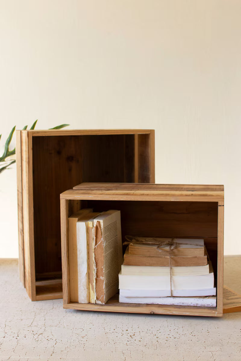 Set Of Two Slatted Wooden Crates - Natural Finish (Min 2) By Kalalou