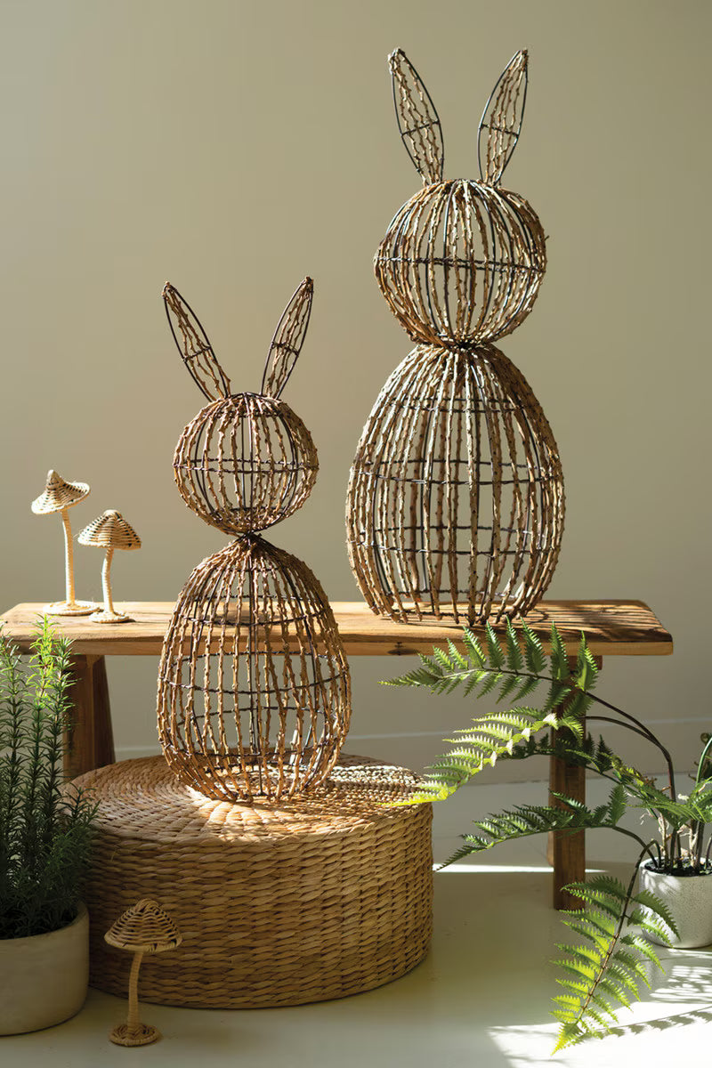 Set Of Two Twig And Iron Rabbits By Kalalou