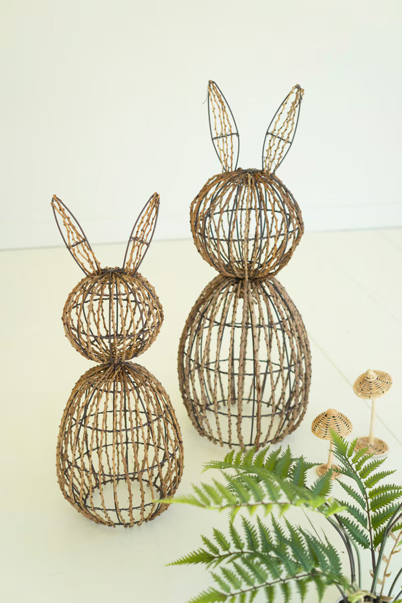 Set Of Two Twig And Iron Rabbits By Kalalou