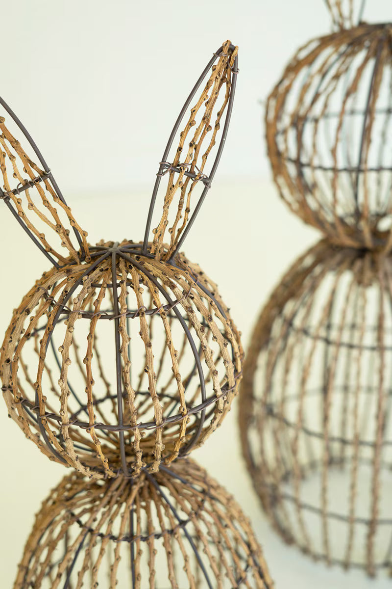 Set Of Two Twig And Iron Rabbits By Kalalou