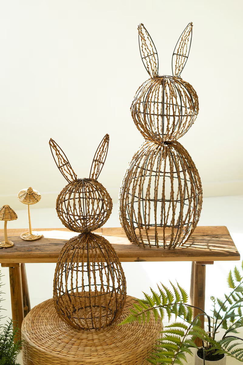 Set Of Two Twig And Iron Rabbits By Kalalou