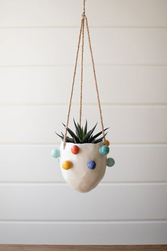 Hanging Ceramic Planter With Colorful Bubbles (Min 2) By Kalalou | Planters, Troughs & Cachepots | Modishstore