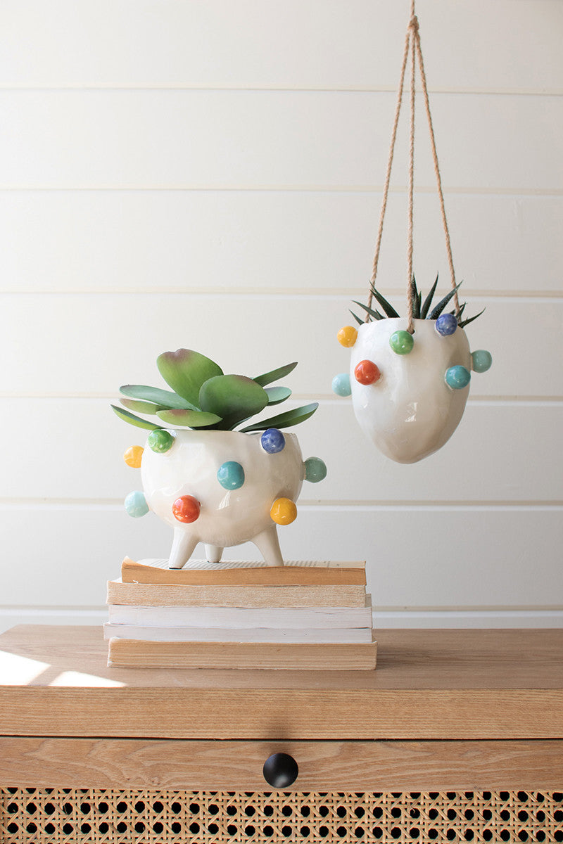 Hanging Ceramic Planter With Colorful Bubbles (Min 2) By Kalalou | Planters, Troughs & Cachepots | Modishstore - 2