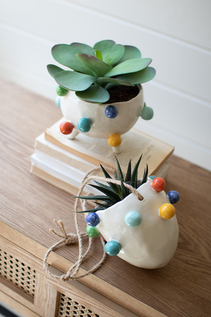 Hanging Ceramic Planter With Colorful Bubbles (Min 2) By Kalalou | Planters, Troughs & Cachepots | Modishstore - 3
