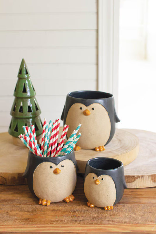 Set Of Three Ceramic Penguin Planters By Kalalou