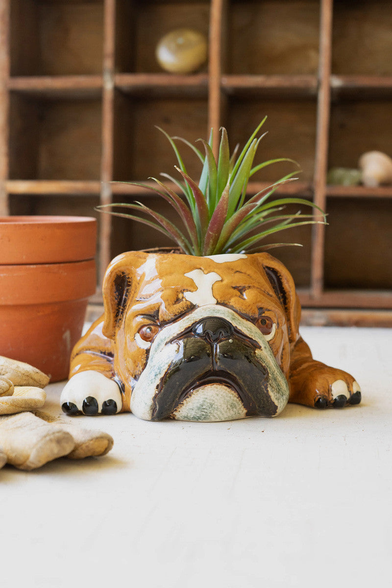 Ceramic Bulldog Planter (Min 2) By Kalalou | Planters, Troughs & Cachepots | Modishstore