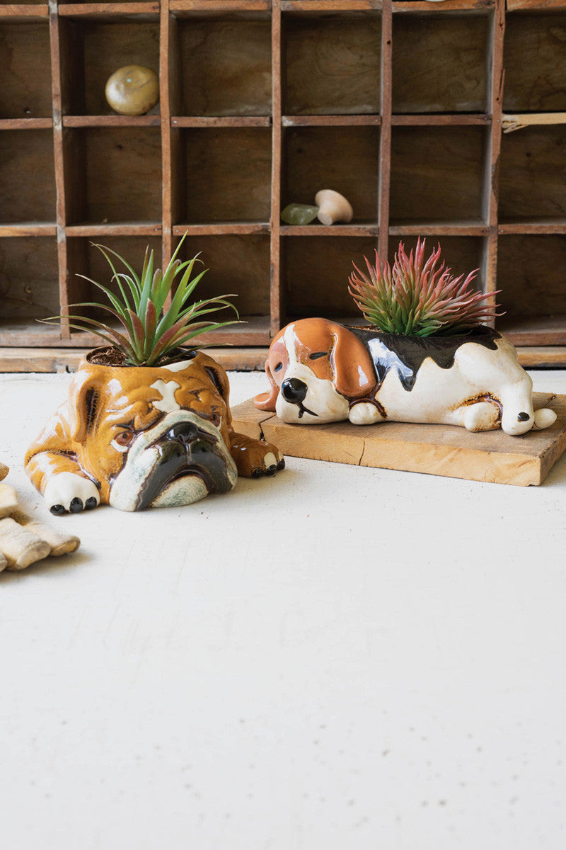 Ceramic Bulldog Planter (Min 2) By Kalalou | Planters, Troughs & Cachepots | Modishstore - 2