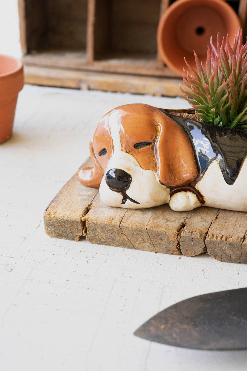 Ceramic Beagle Planter (Min 2) By Kalalou | Planters, Troughs & Cachepots | Modishstore - 3
