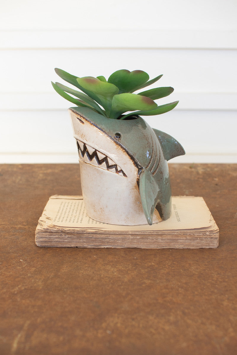 Ceramic Shark Planter (Min 2) By Kalalou | Planters, Troughs & Cachepots | Modishstore