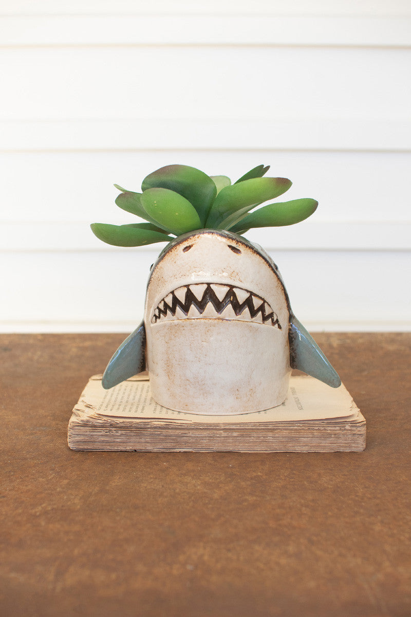 Ceramic Shark Planter (Min 2) By Kalalou | Planters, Troughs & Cachepots | Modishstore - 2