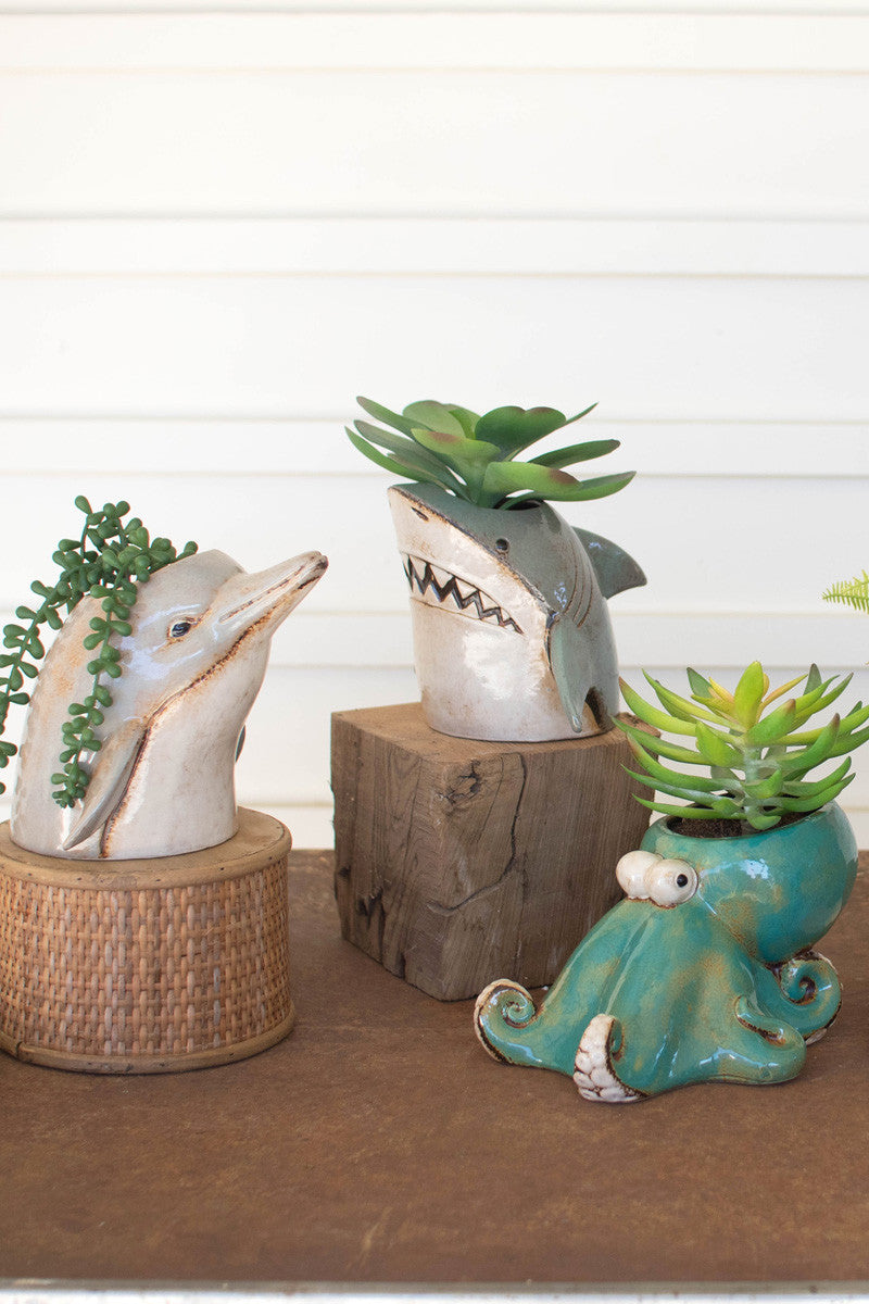 Ceramic Shark Planter (Min 2) By Kalalou | Planters, Troughs & Cachepots | Modishstore - 3