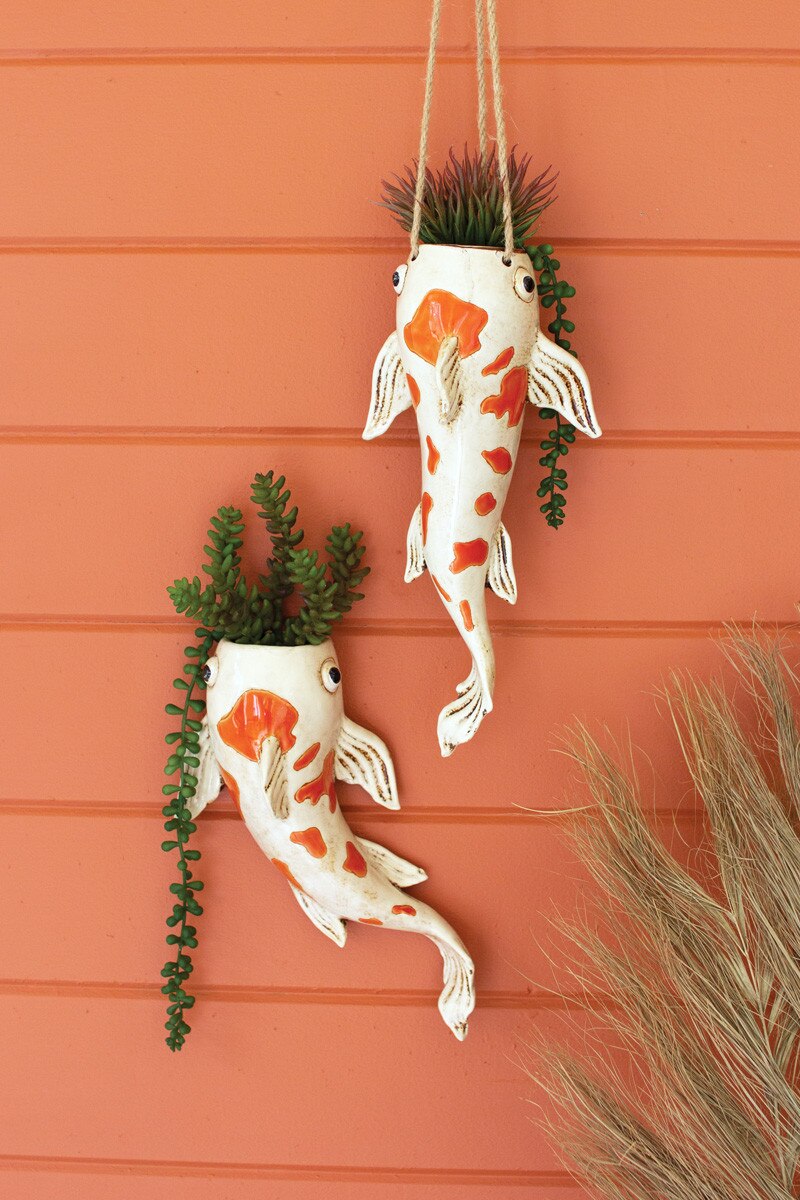 Ceramic Koi Fish Hanging Planter By Kalalou