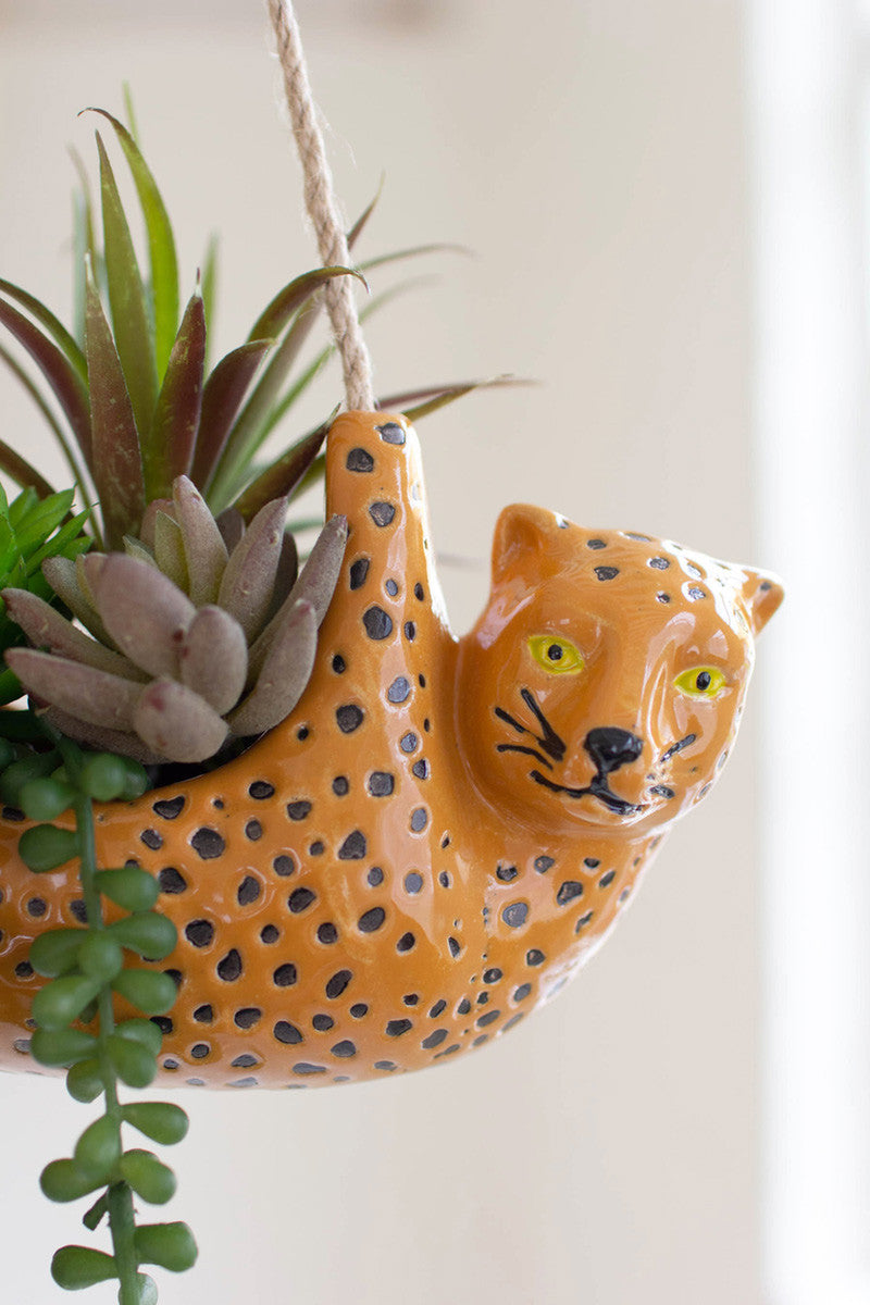 Ceramic Cheetah Hanging Planter (Min 2) By Kalalou | Planters, Troughs & Cachepots | Modishstore - 2