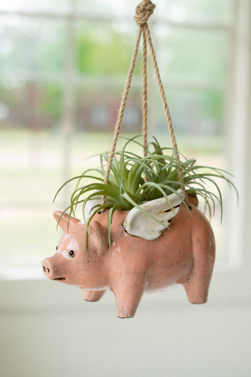 Ceramic Hanging Flying Pig Planter By Kalalou | Planters, Troughs & Cachepots | Modishstore - 3