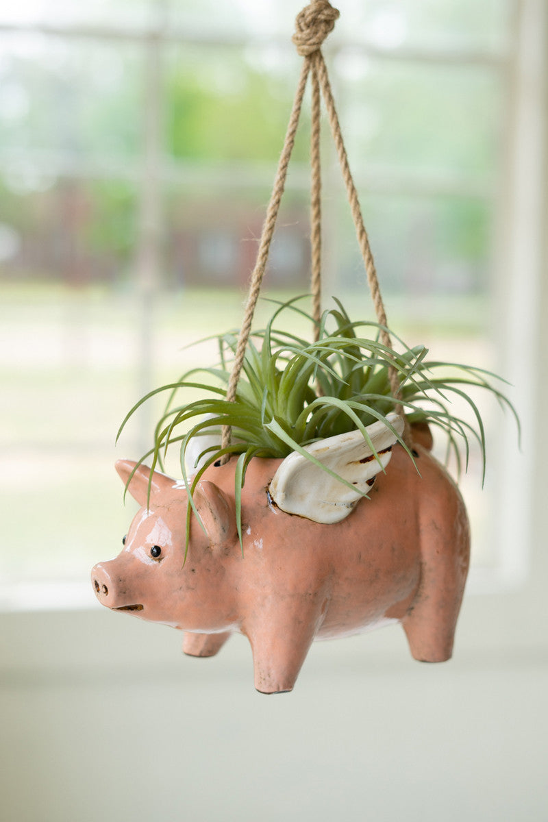 Ceramic Hanging Flying Pig Planter (Min 2) By Kalalou | Ornaments | Modishstore