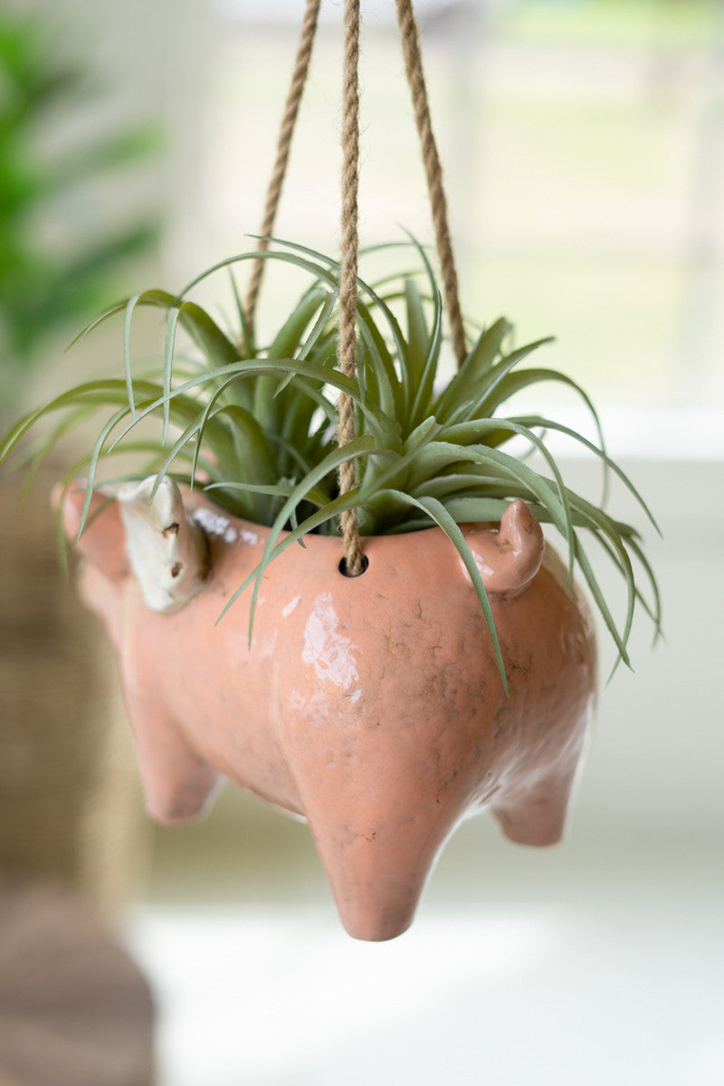 Ceramic Hanging Flying Pig Planter By Kalalou | Planters, Troughs & Cachepots | Modishstore