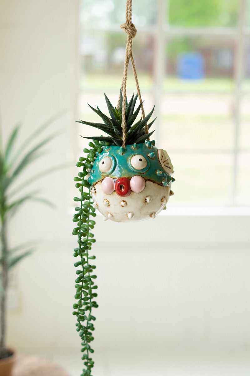 Ceramic Hanging Blowfish Planter By Kalalou | Planters, Troughs & Cachepots | Modishstore - 4