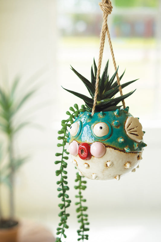 Ceramic Hanging Blowfish Planter By Kalalou | Planters, Troughs & Cachepots | Modishstore
