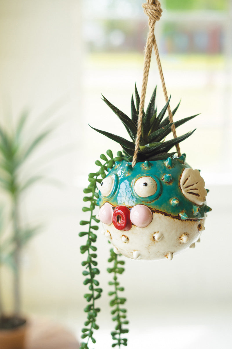 Ceramic Hanging Blowfish Planter (Min 2) By Kalalou | Ornaments | Modishstore - 2