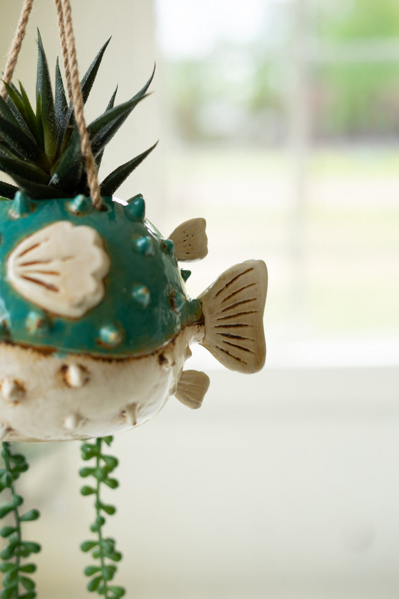 Ceramic Hanging Blowfish Planter (Min 2) By Kalalou | Ornaments | Modishstore - 3