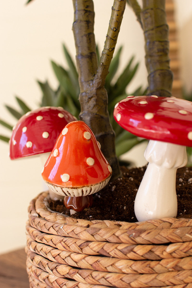 Ceramic Mushroom Plant Sticks Set Of 3 By Kalalou | Ornaments | Modishstore