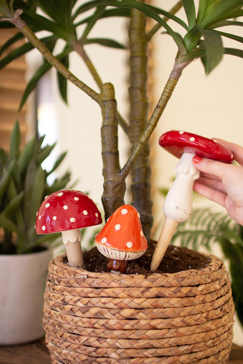 Ceramic Mushroom Plant Sticks Set Of 3 By Kalalou | Ornaments | Modishstore - 4