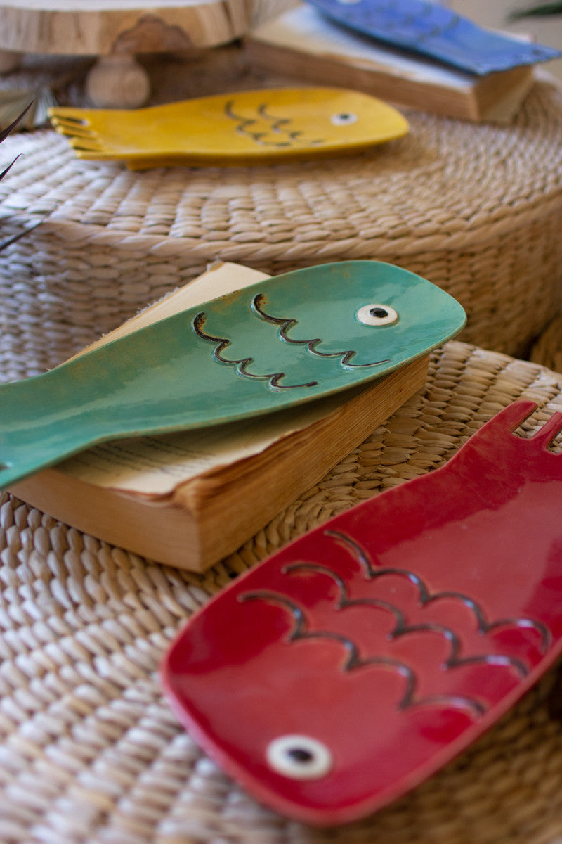 Set Of Six Ceramic Fish Plates Set Of 6 By Kalalou | Decorative Trays & Dishes | Modishstore - 4