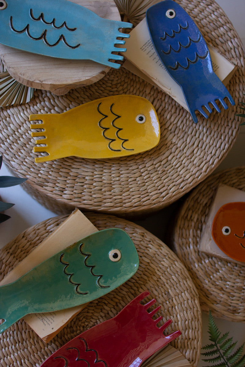 Set Of Six Ceramic Fish Plates Set Of 6 By Kalalou | Decorative Trays & Dishes | Modishstore - 3