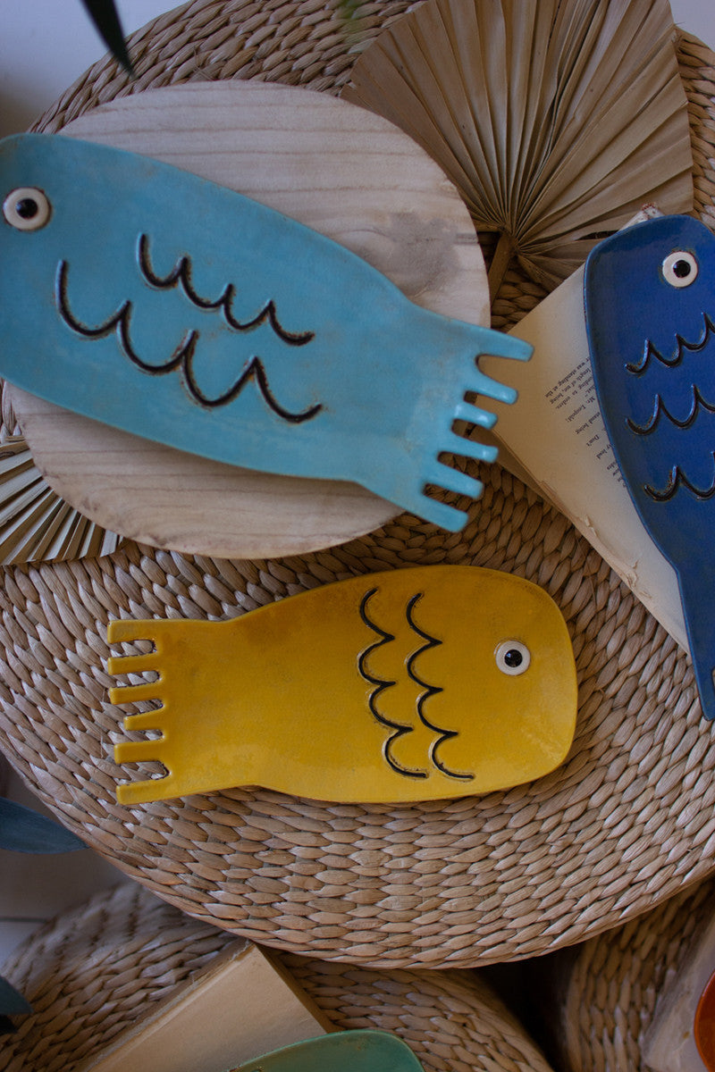 Set Of Six Ceramic Fish Plates Set Of 6 By Kalalou | Decorative Trays & Dishes | Modishstore - 2