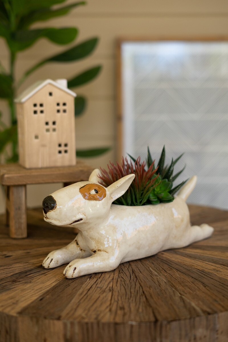 Ceramic Bull Terrier Planter (Min 2) By Kalalou | Planters, Troughs & Cachepots | Modishstore - 1