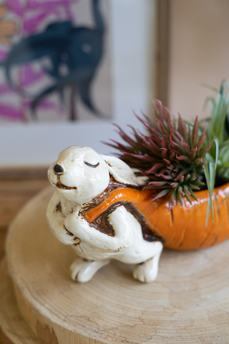 Ceramic Rabbit Pulling A Carrot Planter (Min 2) By Kalalou | Ornaments | Modishstore - 2