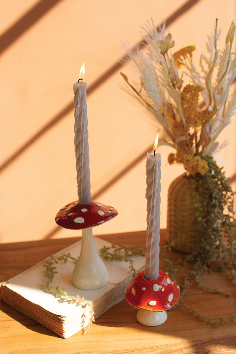 Ceramic Mushroom Taper Holders (Min 2) Set Of 2 By Kalalou | Candle Holders | Modishstore - 2
