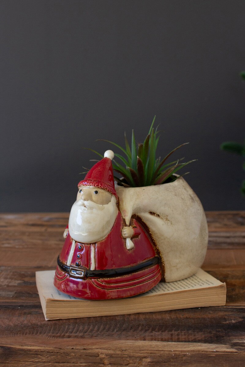 Ceramic Santa With Toy Sack Planter (Min 2) By Kalalou | Planters, Troughs & Cachepots | Modishstore - 1