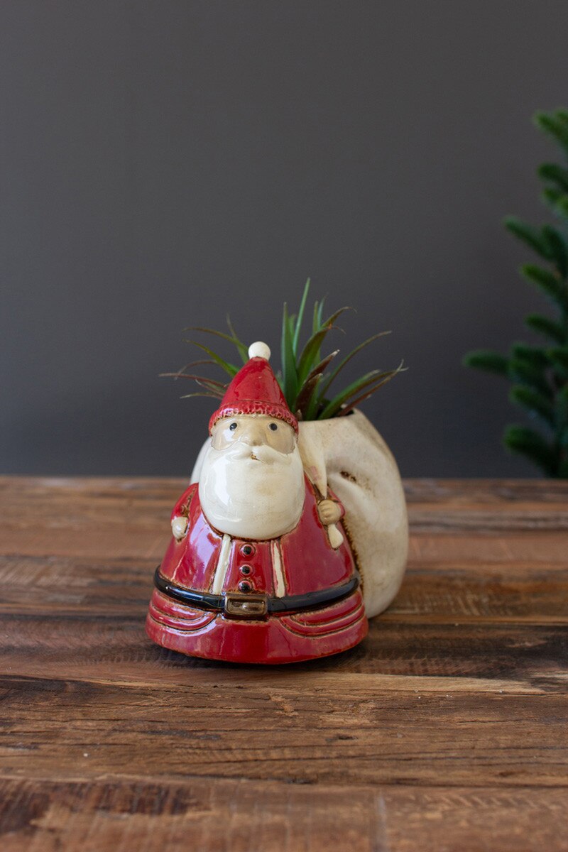 Ceramic Santa With Toy Sack Planter (Min 2) By Kalalou | Planters, Troughs & Cachepots | Modishstore - 2