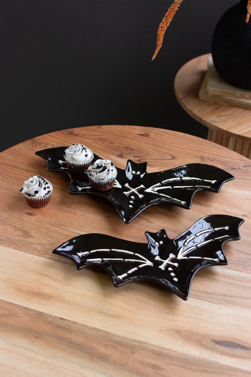 Set Of Two Nesting Ceramic Bat Serving Platter (Min 2) By Kalalou | Trays | Modishstore - 2