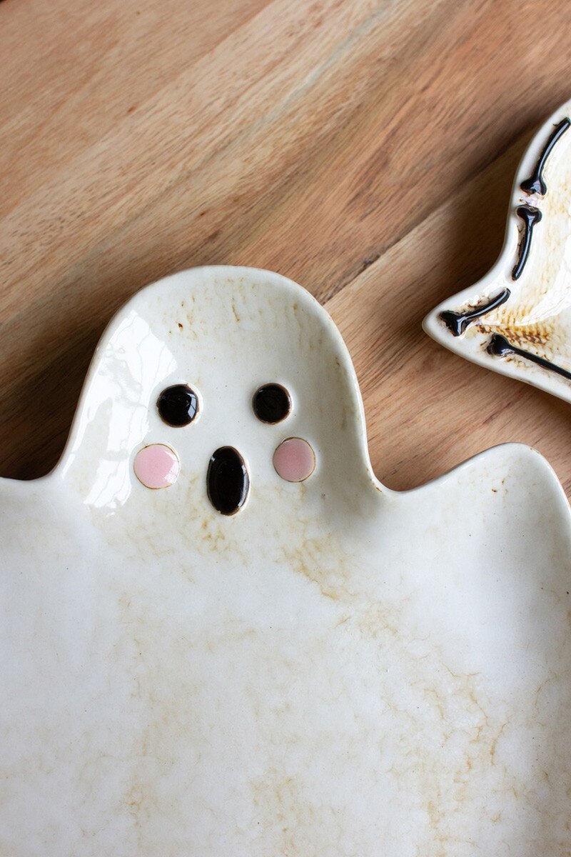 Set Of Two "Boo" Ghost Ceramic Serving Platters (Min 2) By Kalalou | Trays | Modishstore - 5
