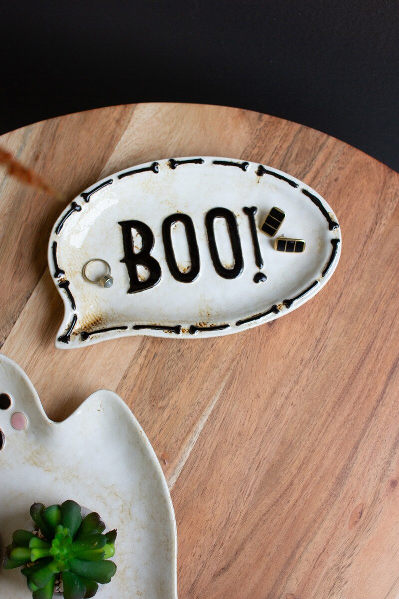 Set Of Two "Boo" Ghost Ceramic Serving Platters (Min 2) By Kalalou | Trays | Modishstore - 3