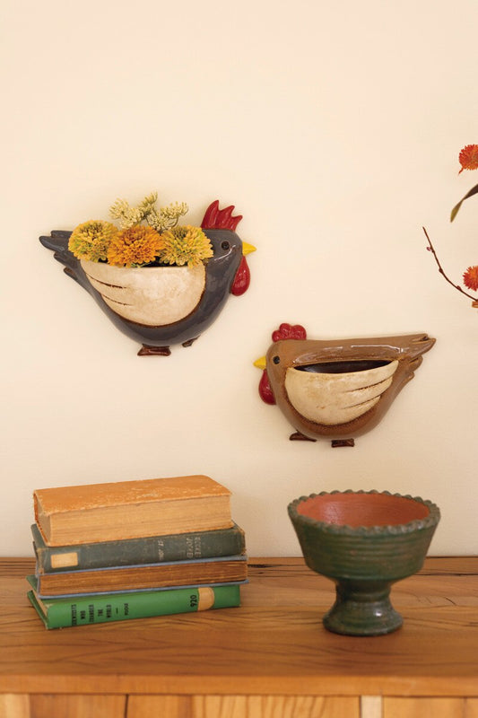 Set Of Two Ceramic Chicken Wall Planters By Kalalou