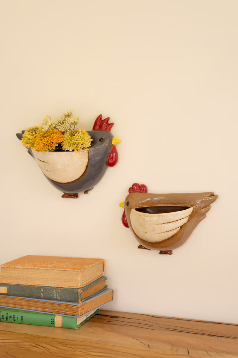 Set of 2 Ceramic Chicken Wall Planters - Thumbnail 3