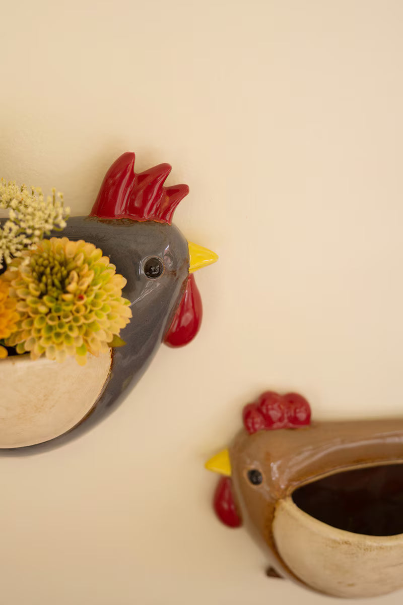 Set of 2 Ceramic Chicken Wall Planters - Thumbnail 5