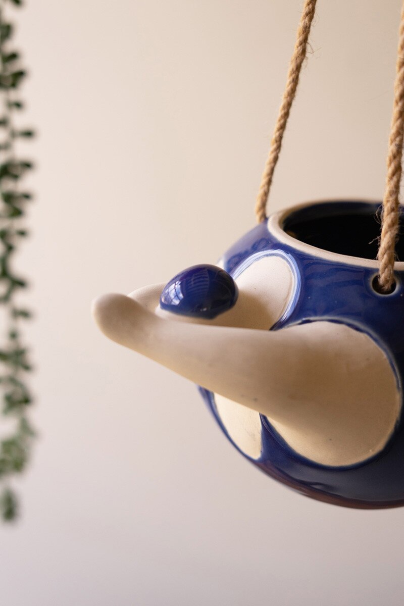 Set Of Two Hanging  Ceramic Swimmers Planters - One Each By Kalalou