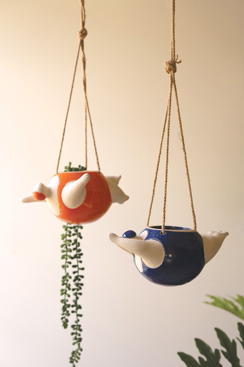 Set of 2 Hanging Ceramic Swimmers Planters - Thumbnail 2