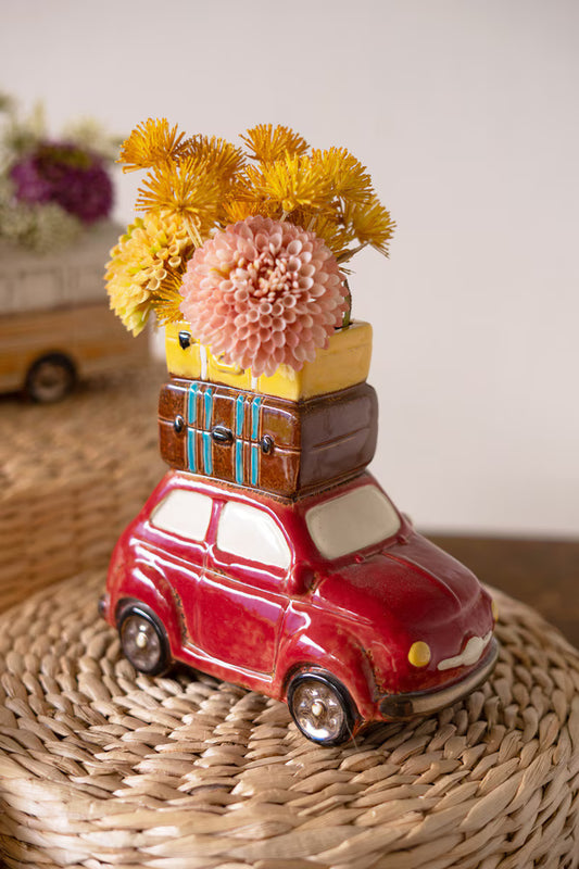 Red Ceramic Car With Luggage Planter (Min 2) By Kalalou