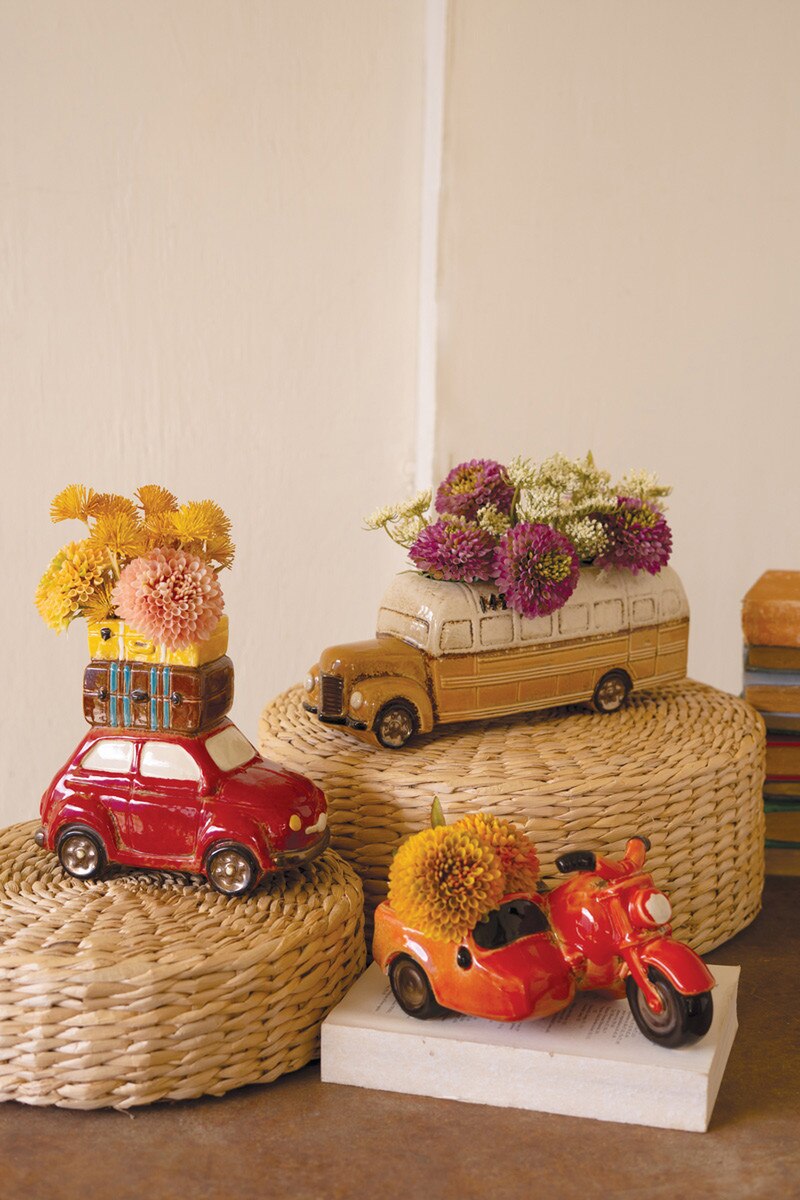 Red Ceramic Car With Luggage Planter (Min 2) By Kalalou