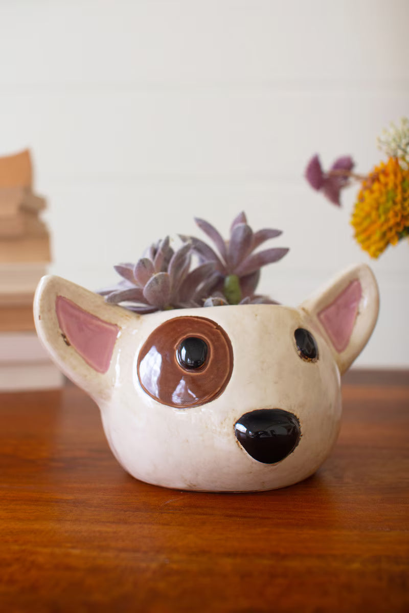 Set Of Two Ceramic Black And White Dog Head Planters (Min 2) By Kalalou